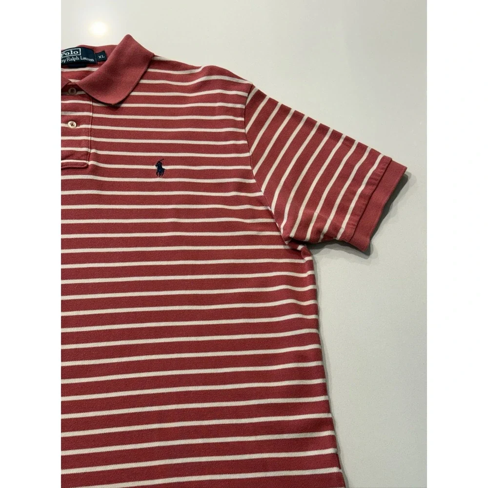 Polo Ralph Lauren Mens XL Red White Striped Cotton Golf Polo Shirt RN 41381